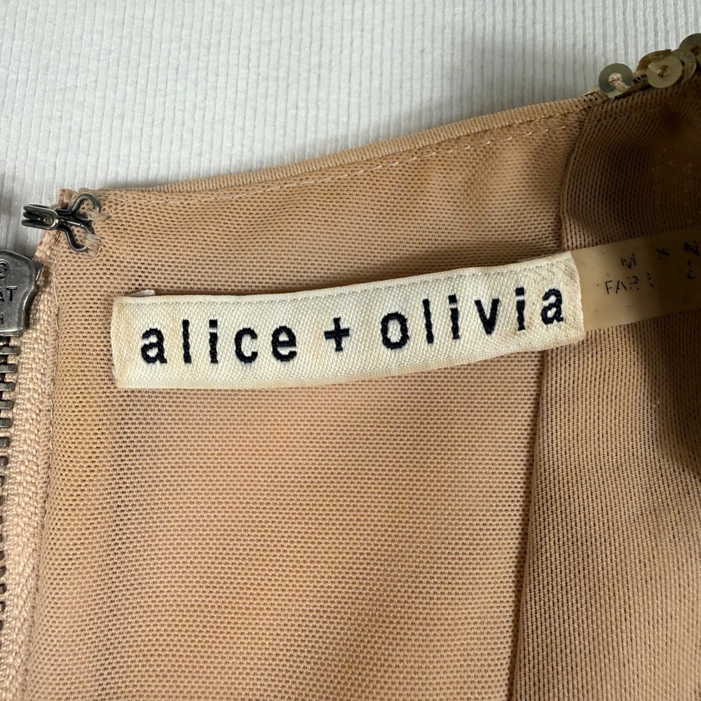 Alice + Olivia Sequin Maxi Dress Gold V-Neck Slit Gala Sparkle Glam Statement - Picture 2 of 16